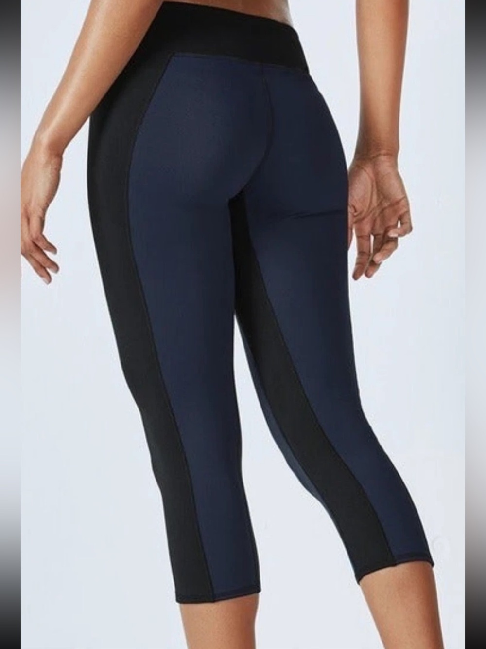 Fabletics PowerHold Womens Roberta Colorblock Capri Leggings Navy Black